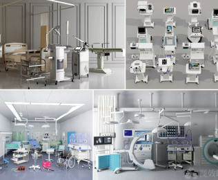 医院医疗设施机械电子仪器设备器械器材3D手术床轮椅3dmax...
