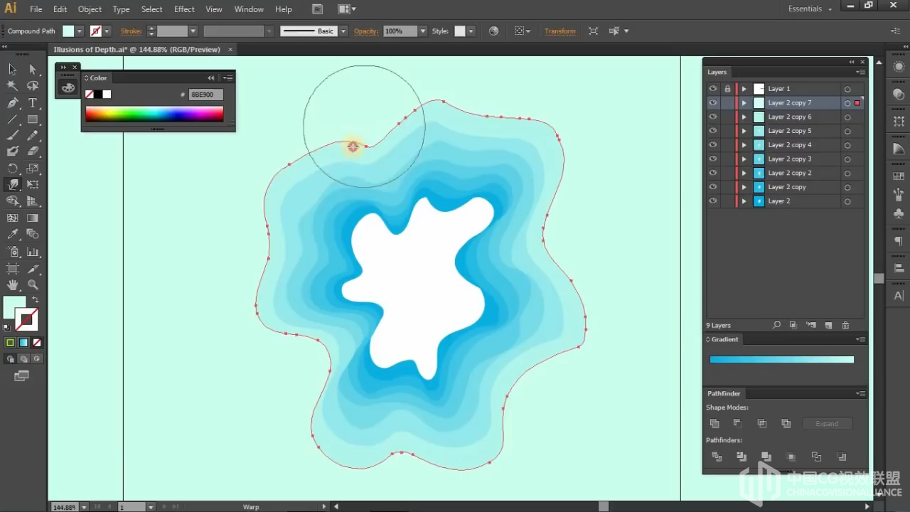 layer art in illustrator 插画家中的图层艺术插图 深度空想插画