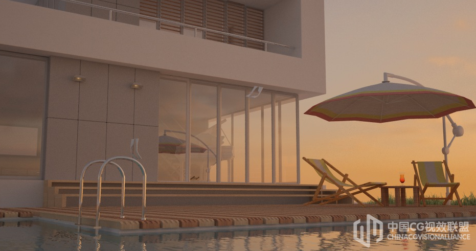 露天泅水池C4D模子 Summer Pool Scene Philipp Bauer Vray,3D模子