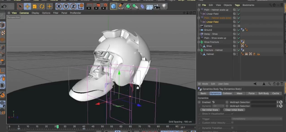 利用CINEMA 4D活动图形和动力学结果器建造工具变更视频教程