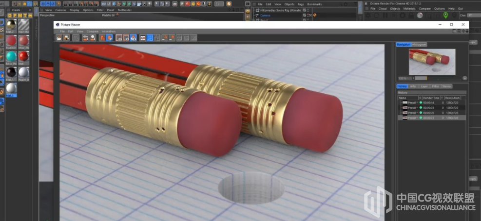 CINEMA 4D & Octane 衬着铅笔场景视频教程 [