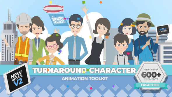 360度可扭转卡通人物脚色场景MG动画包V2 Turnaround Character Ani...