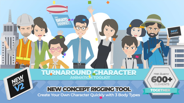 360度可扭转卡通人物脚色场景MG动画包V2 Turnaround Character Ani...