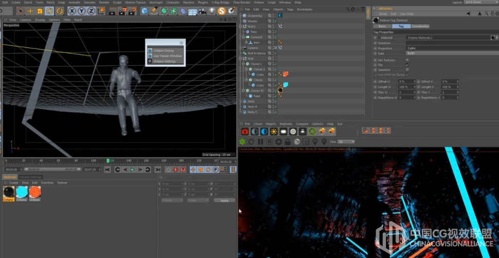 利用CINEMA 4D&Octane衬着器建造VJ循环动画视频教程