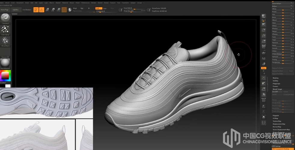 ZBrush 写实高精度活动鞋雕镂实例应用视频教程